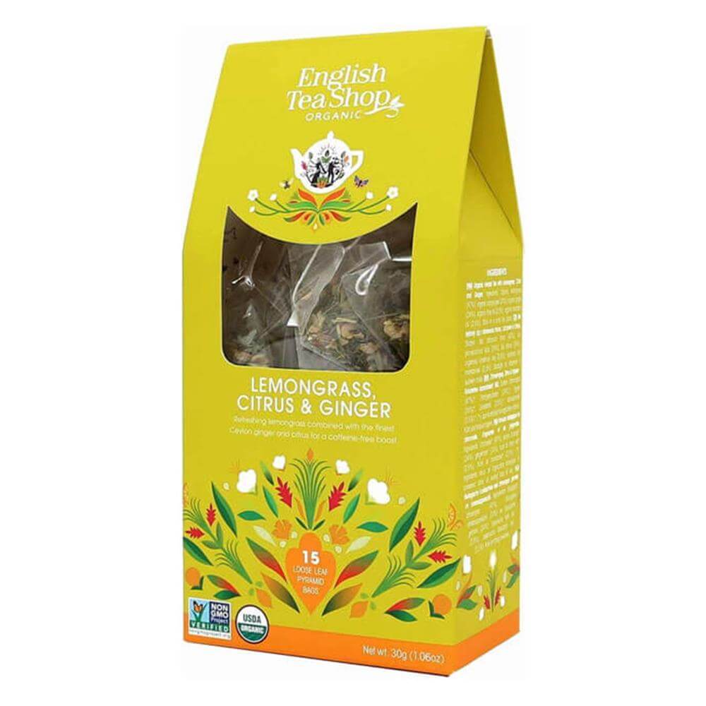 English Tea Shop Organic Lemongrass, Citrus & Ginger 15 Tea Pyramids 30g